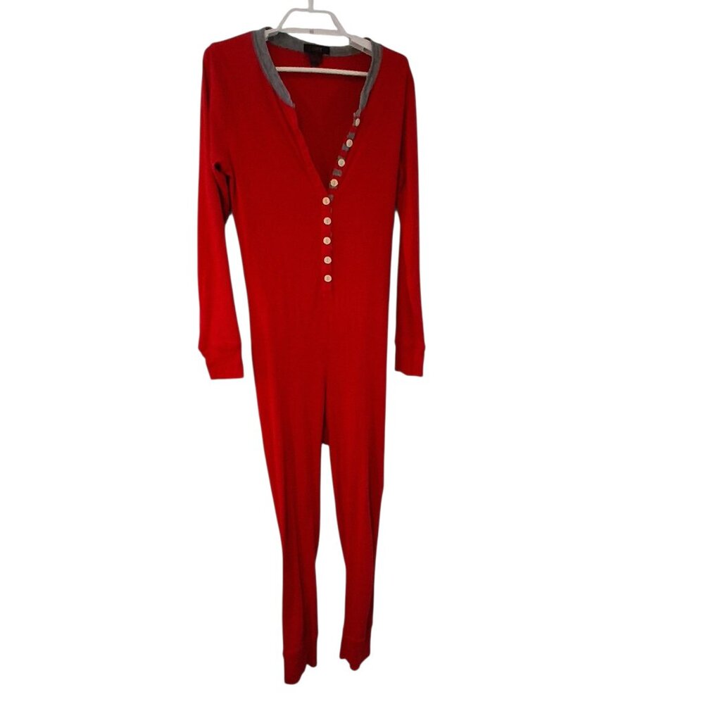 J Crew Union suit mens Small red pajamas one piece rear flap hunting camping